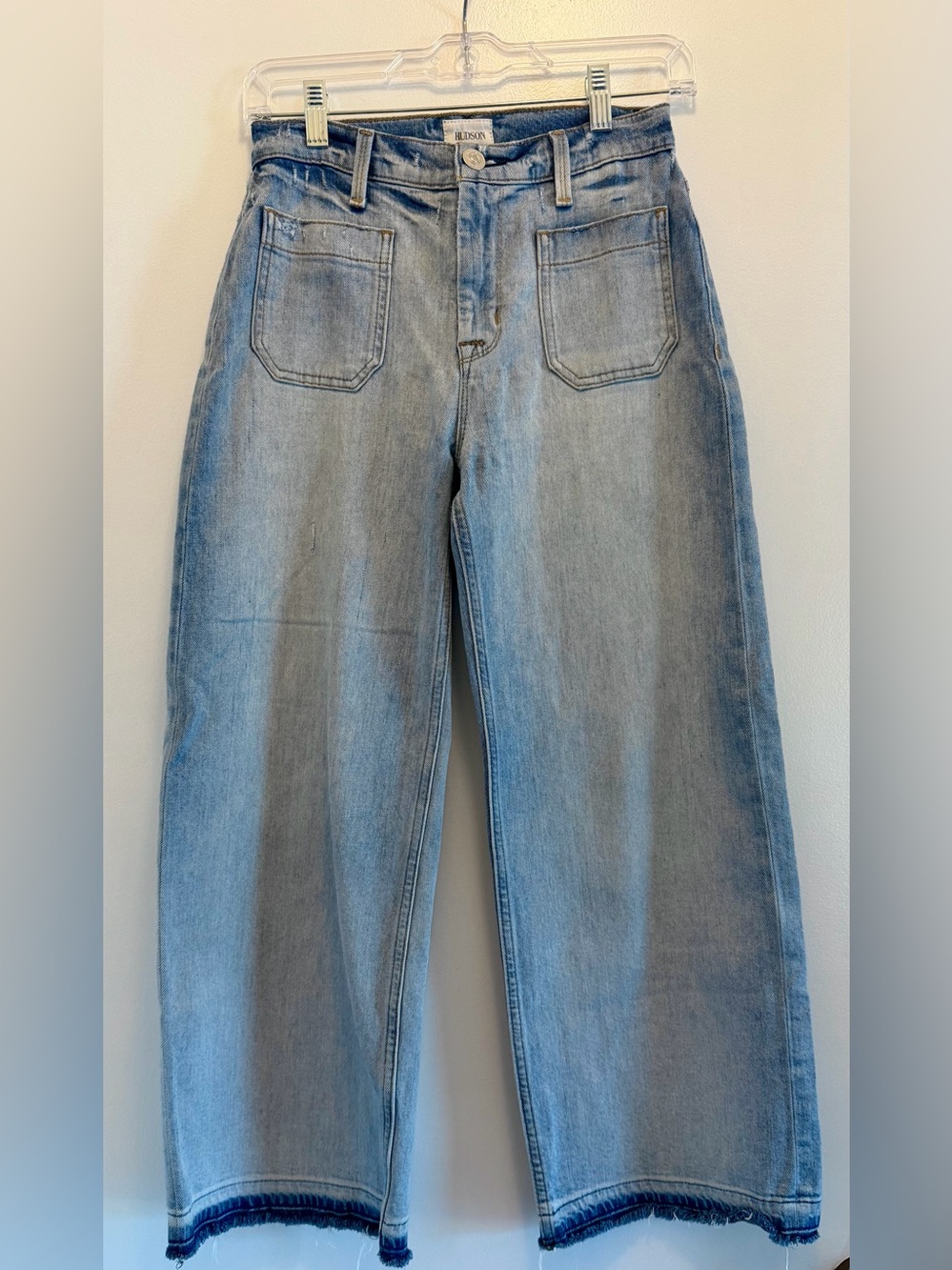 Hudson “Holly” High Rise Wide Leg Crop Jeans With Raw Hem Size 26